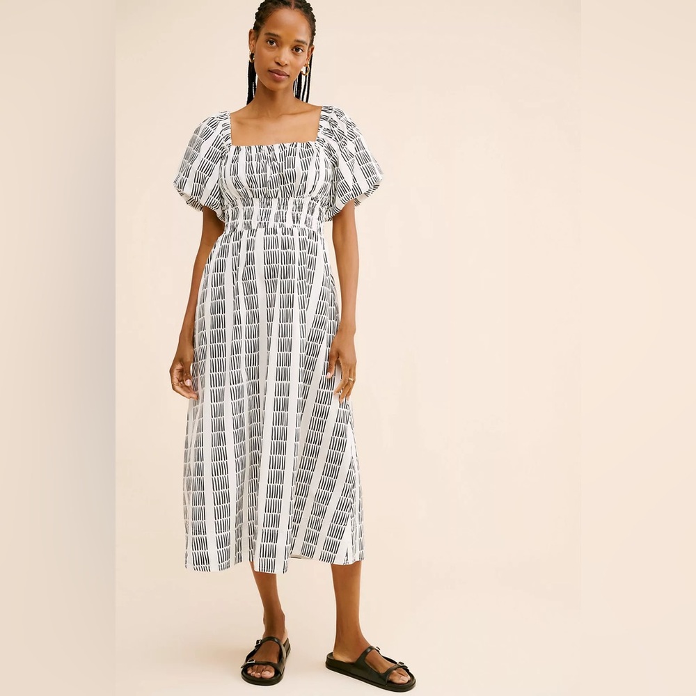 NWT Maeve Puff-Sleeve Square-Neck Smocked Midi 100% cotton (size XL)